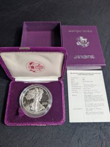 1989 Silver American Eagle Proof Dollar Coin in Case With Coa