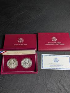 1999 Dolley Madison Commemorative Silver Dollars (Lot of 2) With Box & Coa