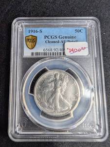 1916-s Walking Liberty Half Dollar Pcgs Genuine Cleaned Au Detail