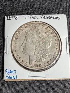 1878 Morgan Silver Dollar 7 Tail Feathers First Year