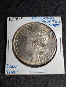 1878-s Morgan Silver Dollar Ms Detail Blue Tone Spots