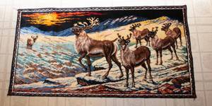 Vintage Wildlife Tapestry Wall Hanging Rug  Caribou Winter Scene