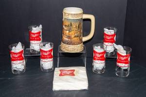 Miller High Life Collectibles Lot  Glasses, Napkins & Ducks Unlimited Stein