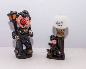 Vintage Clown Lamp & Charlie Chaplin Bar Oil Lamp  2 Piece Lighting Lot