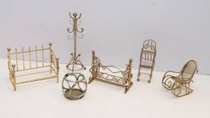 Vintage Metal Dollhouse Furniture  Brass Assortment