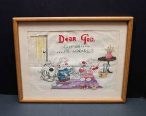 Handmade Dear God Cross-Stitch Framed Artwork