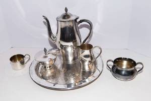 Vintage Silverplate Serving Ware Lot  Tea Set & Tray