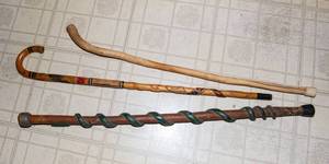 Vintage Wooden Canes & Walking Stick  Set of 3