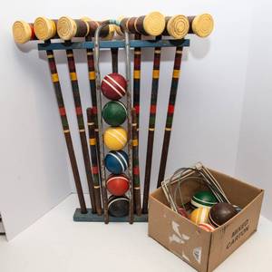 Vintage Croquet Set  With Stand & Extra Balls