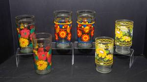 Vintage Floral & Colorful Drinking Glasses  Set of 6