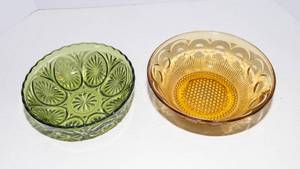 Colored Glass Bowls  Green & Amber (Set of 2)