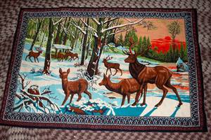 Vintage Deer Winter Scene Tapestry Wall Hanging  Azhari Trading, 100% Cotton (Made in Turkey) 57 x 37