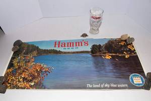 Hamms Beer Collectibles Lot  Glass, Poster & Bottle Cap