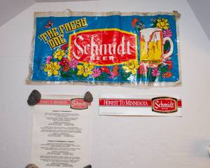 Schmidt Beer Collectibles Lot  Sign, Sticker & Poem