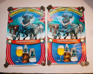 Vintage 1980 Schlitz Malt Liquor Posters  Undecided Vote Bull (Set of 2)