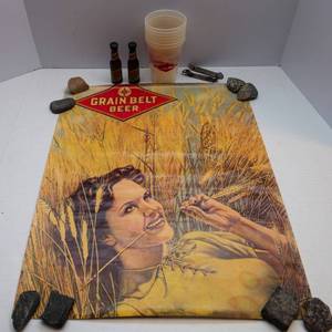 Grain Belt Beer Collectibles Lot  Poster, Cups & Barware