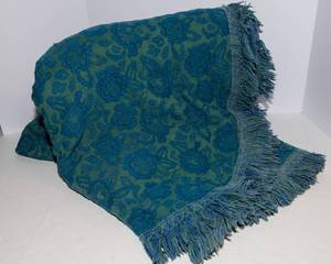 Vintage Twin Size Bedspread  Teal Blue with Fringe