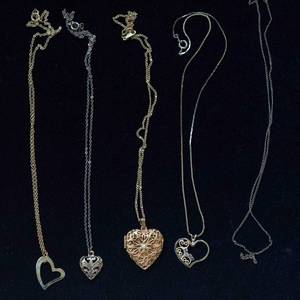 Heart Pendant Necklaces & Gold-Filled Chain  Set of 5
