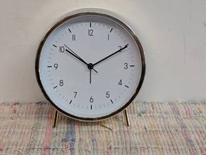 6 Mantle Clock with Alarm Brass - Threshold Modern White Face, Table & Desk Timepiece