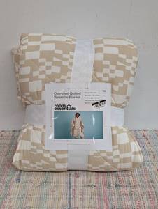 Quilted Wearable blanket White Tan Room Essentials