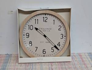 16 Wall Clock Wood - Threshold Round MDF, Off-White Face, Traditional Style