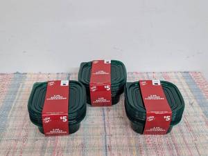 3 Packs of Holiday Style Square Food Storage Containers, 5 ct, Assorted