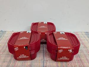 3 Packs of Holiday Style Square Food Storage Containers, 5 ct, Assorted