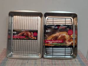 Set of 2 True Living Jumbo Roasting Pan With Nonstick Roast Rack