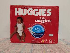 168 Huggies Little Snugglers Diapers Size 1 (Up to 14lbs)