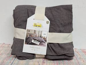 3pc California King Space Dyed Cotton Linen Duvet Cover & Sham Set Dark Gray - Threshold Woven Texture