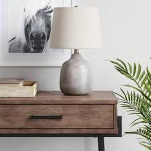 17.5x11 Assembled Ceramic Table Lamp Gray - Threshold Bud-Shaped Base