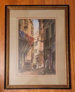 Framed Watercolor Painting by Del Jackson  Arabic Street Scene