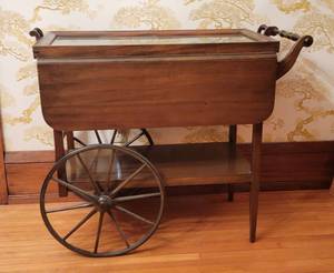 Elegant Mahogany Tea Bar Cart with Glass Butlers Tray