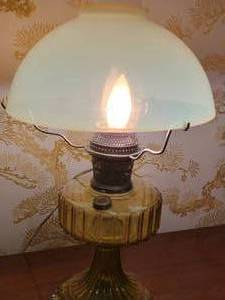Uranium Glass Shade Electrified Oil Lantern
