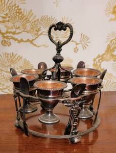 Antique English Silverplate Egg Cruet Set