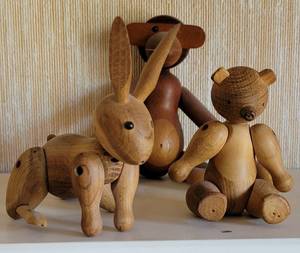 Mid-Century Danish wooden figurines by Kay Bojesen  Rabbit  Bear  Monkey