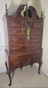Queen Anne Style Mahogany Highboy Chest with Bonnet Top