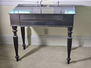 Antique Dark Wood Writing Desk with Turned Legs