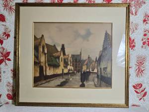 SIGNED Moody Belgian Fine Art Landscape Print - Belgian Street