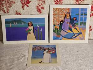 SIGNED Hawaiian Fine Art Print Series (3) - Rosalie Prussing - The Royal Hawaiian  Diamond Head  Pau Rider