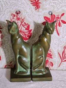 Gorgeous Vintage Art Deco Brass Cat Bookends