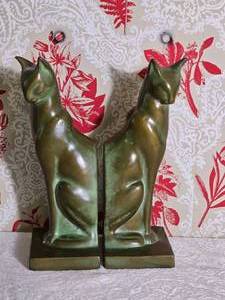 Gorgeous Vintage Art Deco Brass Cat Bookends
