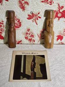 Willard Stone Wood Sculpture Book and Carved Figure Pair