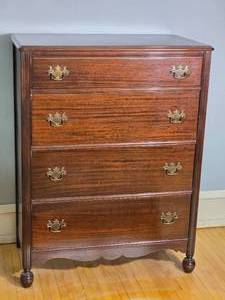 Mahogany Four Drawer Chest with Brass Hardware