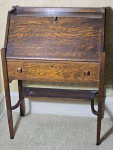Oak Drop Front Secretary Desk with Lower Shelf