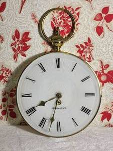 Large Brass Tone Pocket Watch Style Wall Clock