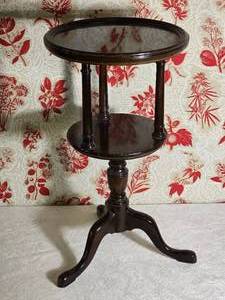 Dark Wood Two Tier Pedestal Accent Table