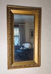 Stunning Antique Regency Beveled Vertical Mirror with Guilt Gesso Relief