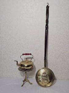 Vintage Brass Fireplace Accessories  Bedwarmer and Kettle