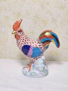 Herend Porcelain Rooster Figurine  Rust Fishnet